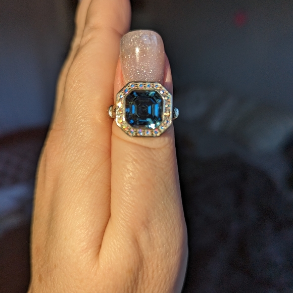 London topaz and AB Swarovski Ring size 7 Sterling silver - Picture 5 of 9